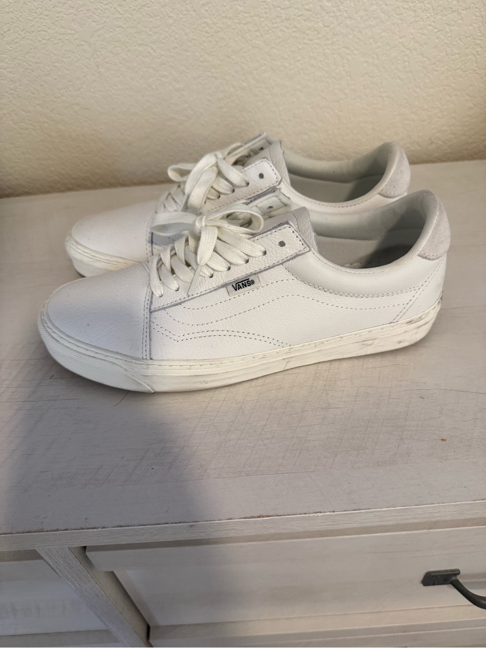 Vans White Leather Low-Profile Sneakers